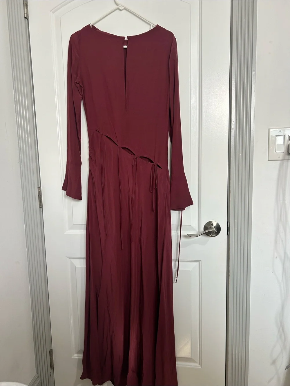 SAEMDI Long Sleeve Asymmetrical Bow Maxi Dress Size M NWT chic feminine 90s